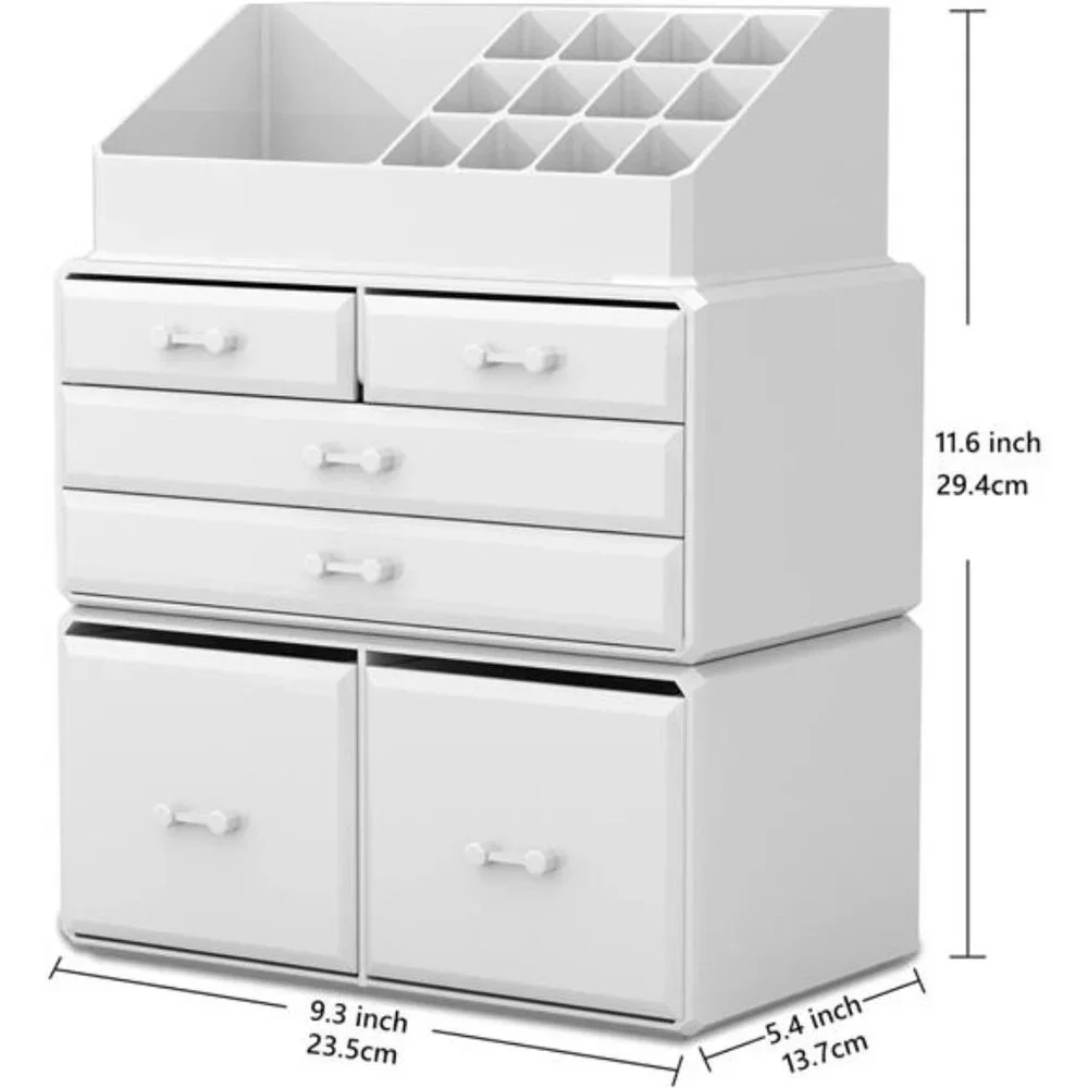 Makeup Organizer 3 Pieces Cosmetic Storage Case with 6 Drawers (White)